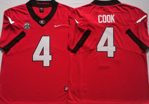 Men's Georgia Bulldogs James Cook Red Player Game Jersey