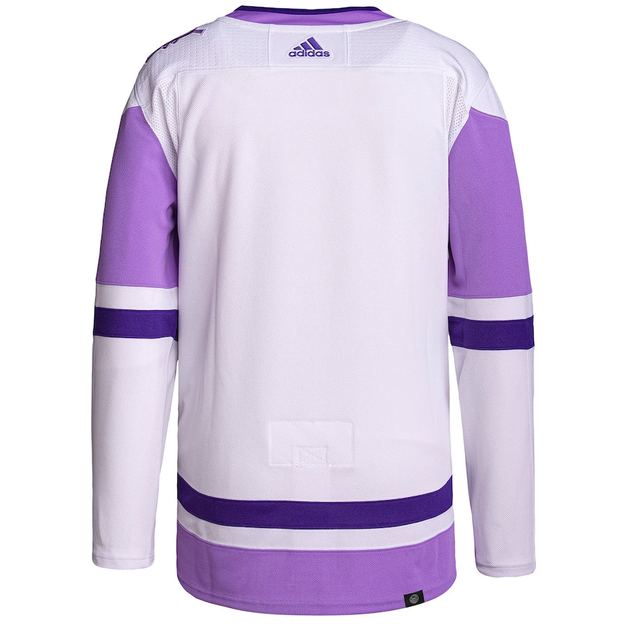 Custom Men's Vancouver Canucks adidas White/Purple Hockey Fights Cancer Primegreen Authentic Blank Practice Jersey
