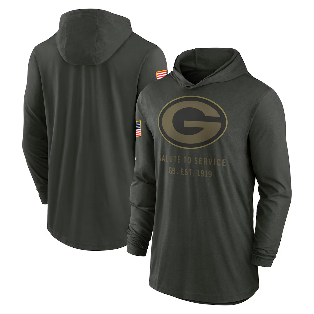 Men's Green Bay Packers Forest Green 2025 Salute to Service Sideline Dri-FIT Lightweight Hooded Pullover