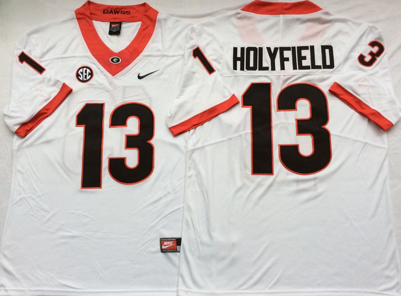 Men's Georgia Bulldogs Elijah Holyfield White Player Game Jersey