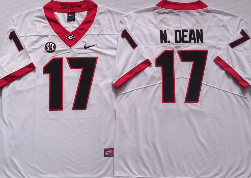 Men's Georgia Bulldogs Nakobe Dean White Player Game Jersey