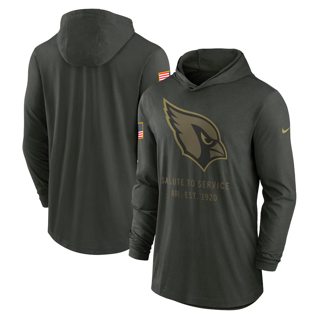 Men's Arizona Cardinals Nike Forest Green 2025 Salute to Service Sideline Dri-FIT Lightweight Hooded Pullover