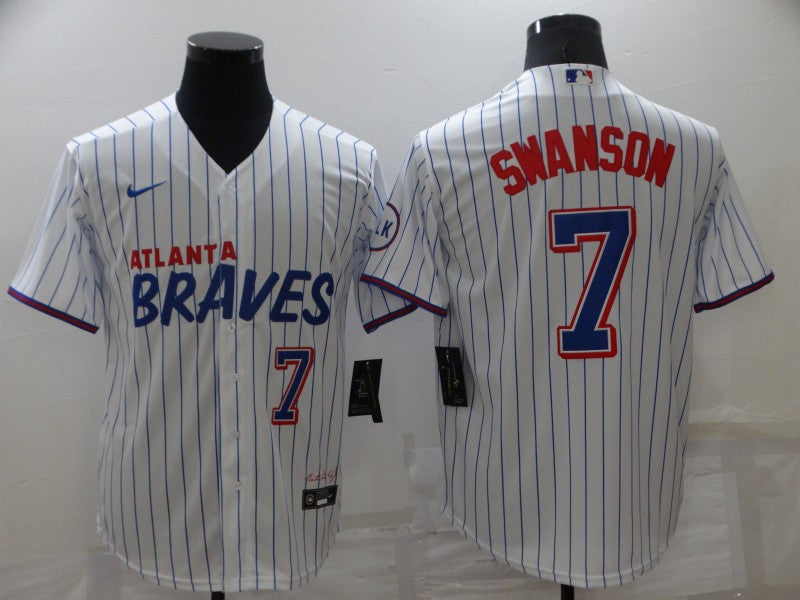 Men's Atlanta Braves Dansby Swanson White Stitched Player Jersey City Edition