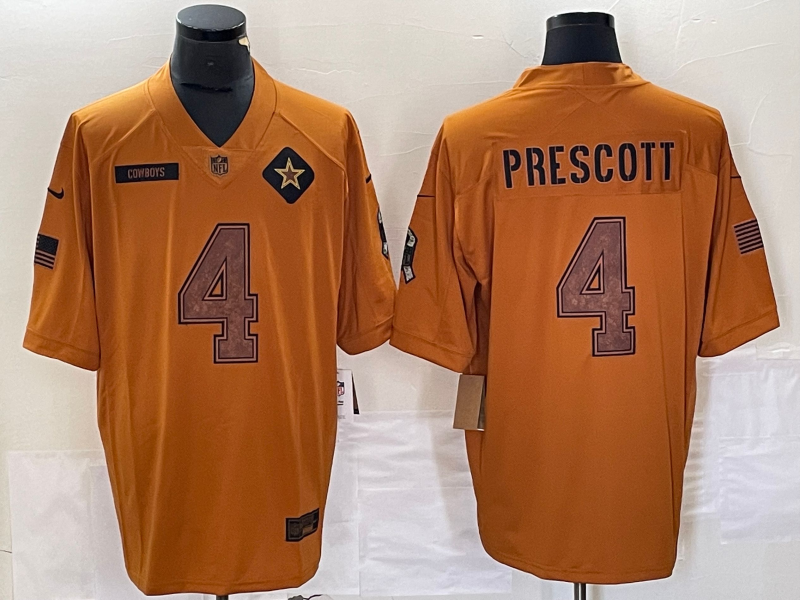 Men's Dallas Cowboys Dak Prescott Brown 2023 Salute To Service Limited Jersey