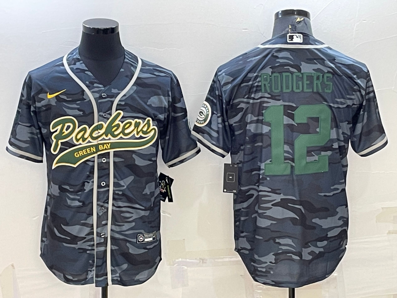 Men's Green Bay Packers Aaron Rodgers Grey camouflage Game Player Jersey Joint Edition