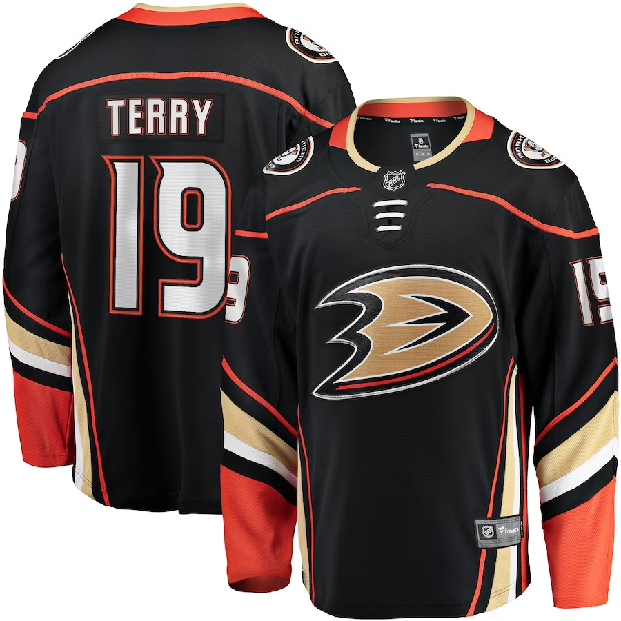 Men's Anaheim Ducks Troy Terry #19 Black Home Team Breakaway Player Jersey1