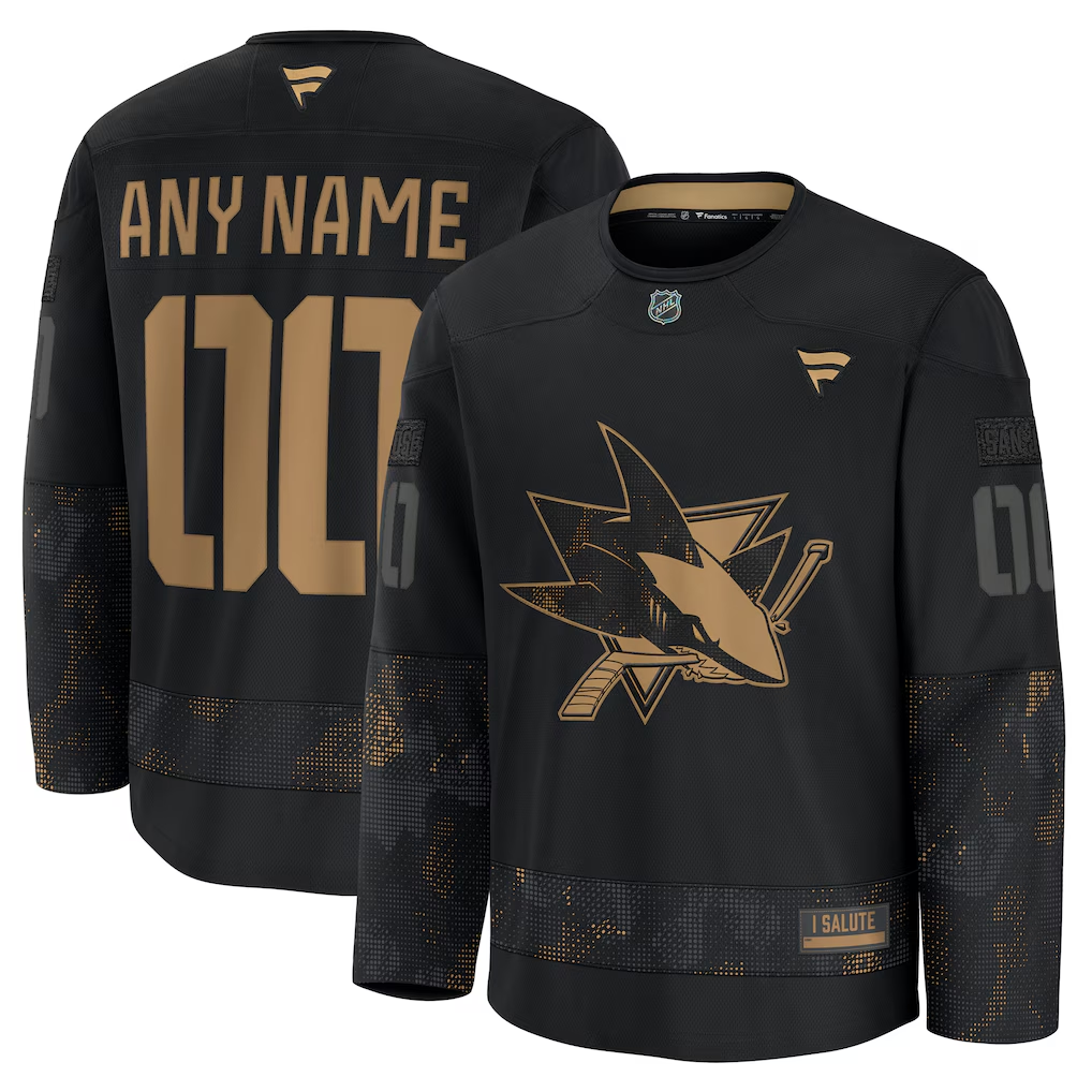 Men's San Jose Sharks Fanatics Black 2024 Military Appreciation Practice Custom Jersey