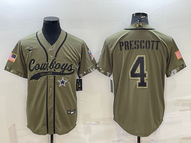 Men's Dallas Cowboys Dak Prescott Olive 2022 Salute To Service Limited Jersey Joint Edition