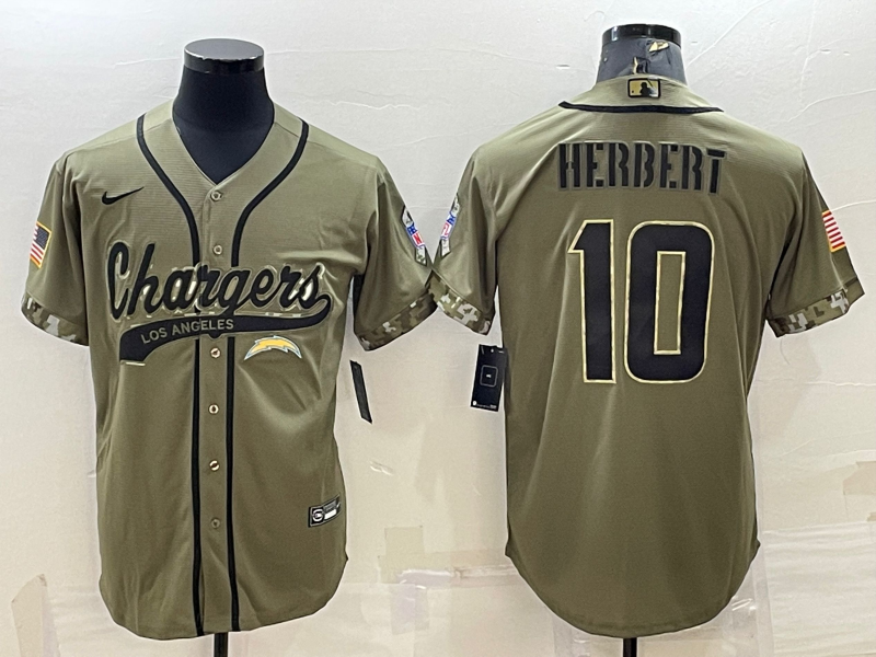 Men's Los Angeles Chargers Justin Herbert Olive 2022 Salute To Service Limited Jersey Joint Edition