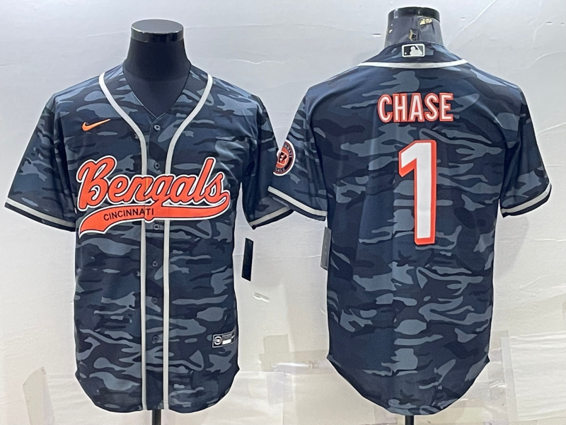 Men's Cincinnati Bengals Ja'Marr Chase Grey Camouflage Fashion Game Jersey
