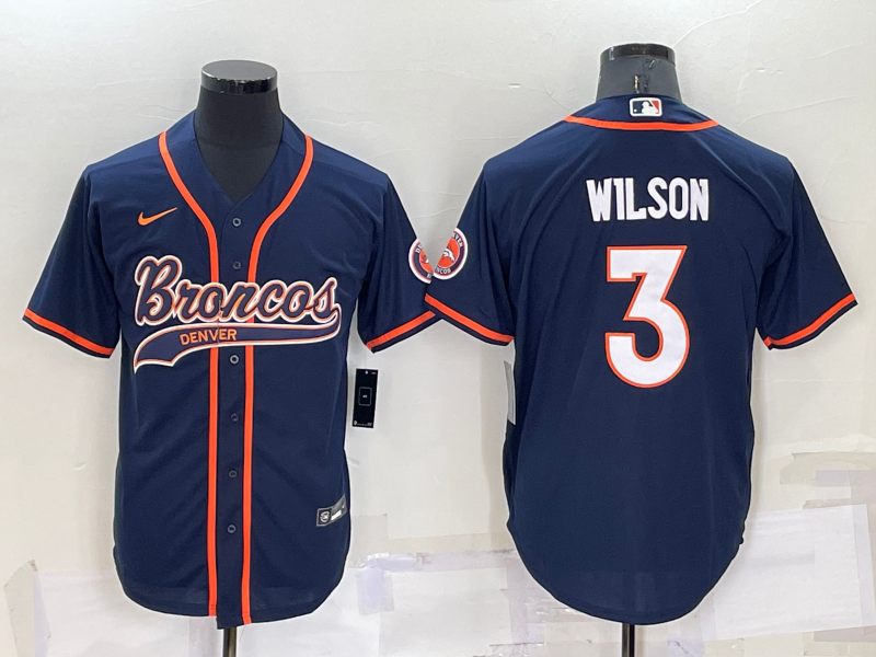 Men's Denver Broncos Russell Wilson Navy Game Jersey Joint Edition