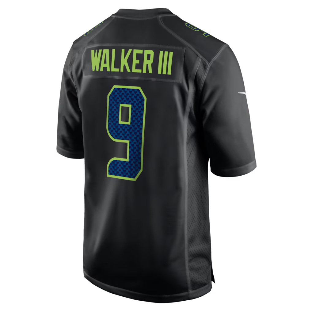 Men's Seattle Seahawks Kenneth Walker III Nike Black Super Bowl LX Patch Carbon Fashion Game Jersey