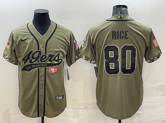 Men's San Francisco 49ers Jerry Rice Olive 2022 Salute To Service Retired Player Limited Jersey Joint Edition