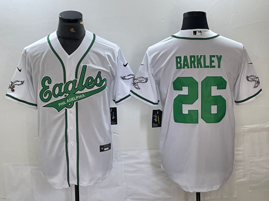 Men's Philadelphia Eagles Saquon Barkley White Game Jersey Joint Edition