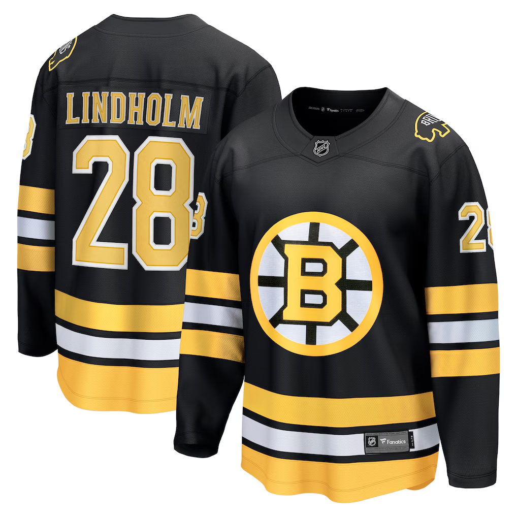Men's Boston Bruins Elias Lindholm #28 Fanatics Black Home Breakaway Player Jersey