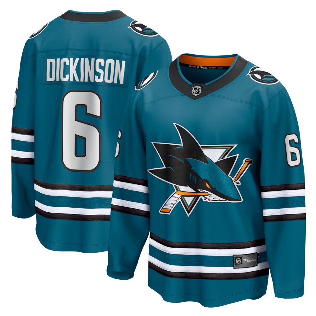 Men's San Jose Sharks Sam Dickinson Fanatics Teal Home Breakaway Jersey