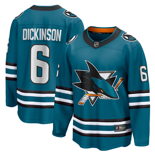 Men's San Jose Sharks Sam Dickinson Fanatics Teal Home Breakaway Jersey