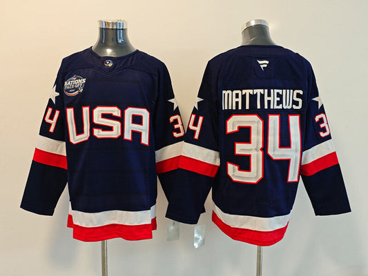 Men's United States 2025 4 Nations Face-Off Auston Matthews Fanatics Navy Breakaway Jersey