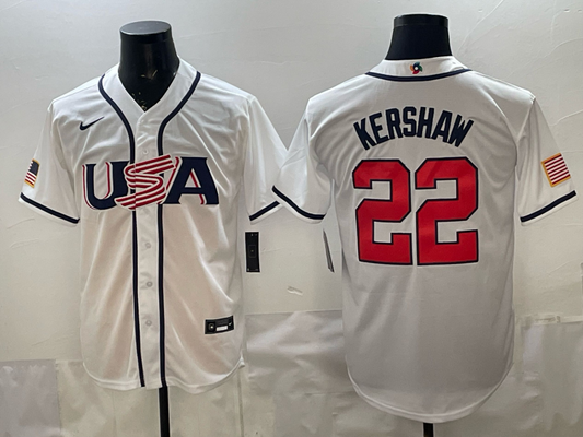 Men's USA Baseball Clayton Kershaw #22 White 2026 World Baseball Classic Stadium Jersey