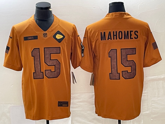 Men's Kansas City Chiefs Patrick Mahomes Brown 2023 Salute To Service Retired Player Limited Jersey