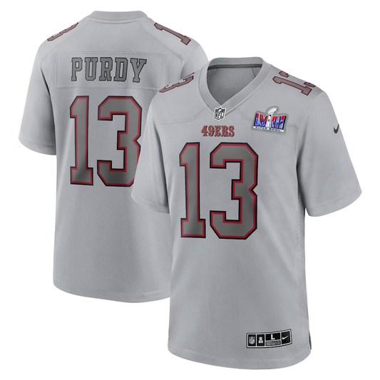 Men's San Francisco 49ers Brock Purdy Gray Super Bowl LVIII Atmosphere Fashion Game Jersey