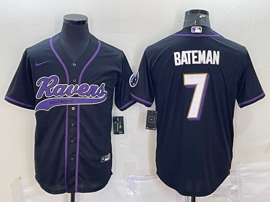 Men's Baltimore Ravens Rashod Bateman Black Game Jersey Joint Edition