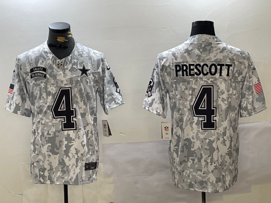 Men's Dallas Cowboys Dak Prescott Arctic Camo 2024 Salute to Service Limited Jersey