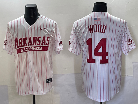 Men's Arkansas Razorbacks Gage Wood White Replica Player Jersey