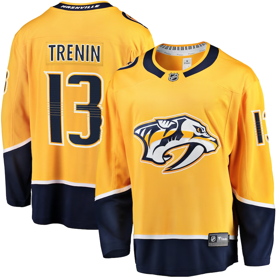 Men's Nashville Predators Yakov Trenin #13 Gold Home Breakaway Jersey1