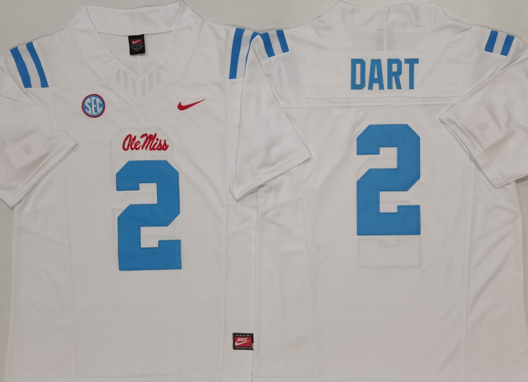 Men's Ole Miss Rebels Jaxson Dart #2 White Player Jersey