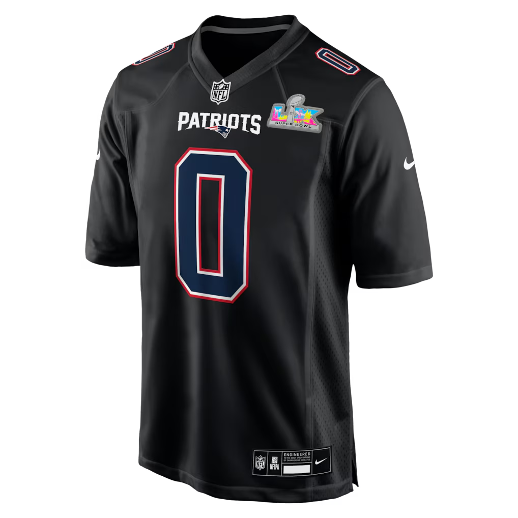 Men's New England Patriots Christian Gonzalez Nike Black Super Bowl LX Patch Carbon Fashion Game Jersey