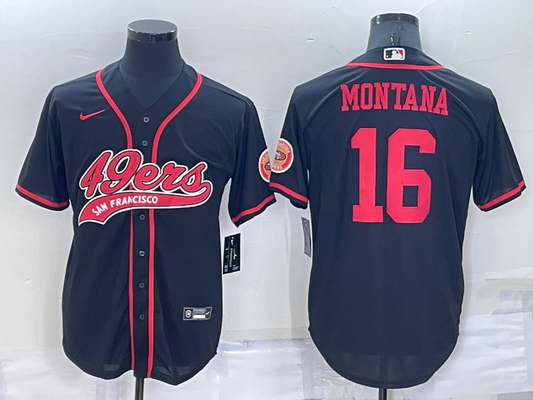Men's San Francisco 49ers Joe Montana Black Game Jersey Joint Edition