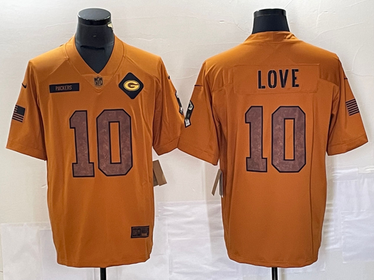Men's Green Bay Packers Jordan Love Brown 2023 Salute To Service Retired Player Limited Jersey