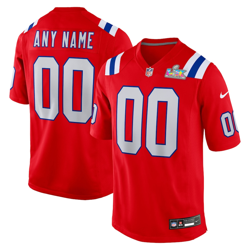 Men's New England Patriots Nike Red Super Bowl LX Patch Custom Game Jersey