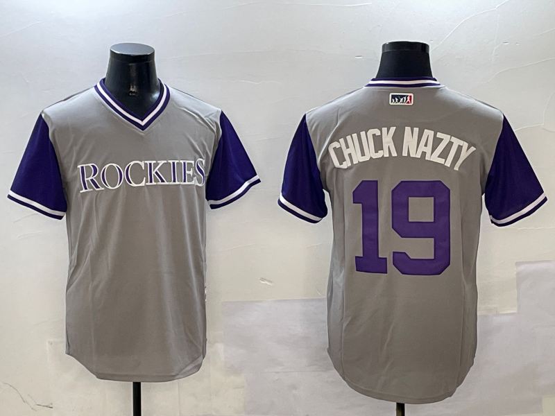 Men's Colorado Rockies Charlie Blackmon #19 Gray Replica Player Jersey