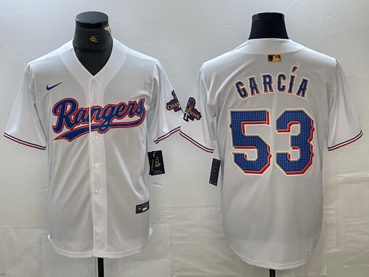 Men's Texas Rangers Adolis Garcia White 2024 Gold Collection Limited Player Jersey