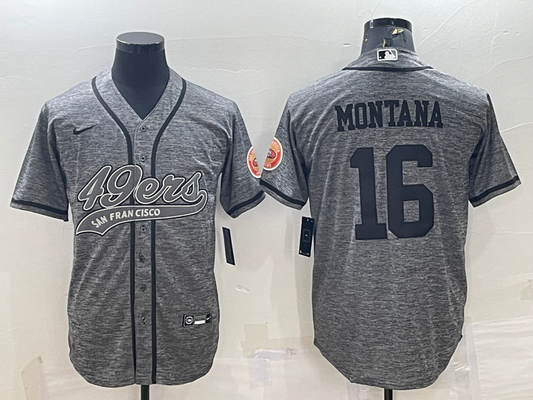 Men's San Francisco 49ers Joe Montana Grey Game Jersey Joint Edition