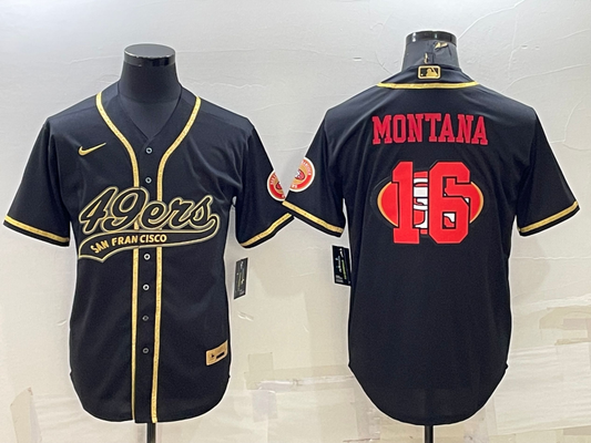 Men's San Francisco 49ers Joe Montana Black Game Player Jersey Joint Edition