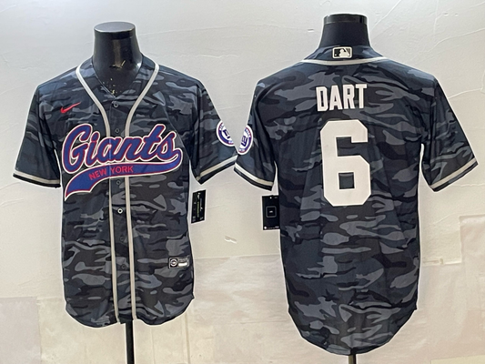 Men's New York Giants Jaxson Dart #6 Grey Camouflage Game Jersey