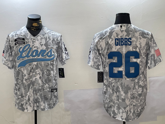 Men's Detroit Lions Jahmyr Gibbs Arctic Camo 2024 Salute to Service Player Jersey