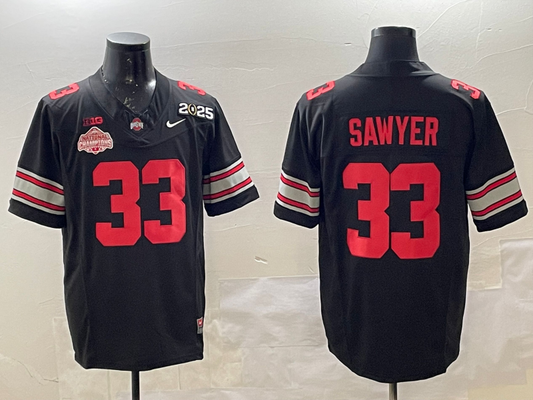 Men's Ohio State Buckeyes Jack Sawyer Black 2025 CFP Final National Champions Patch F.U.S.E. Jersey