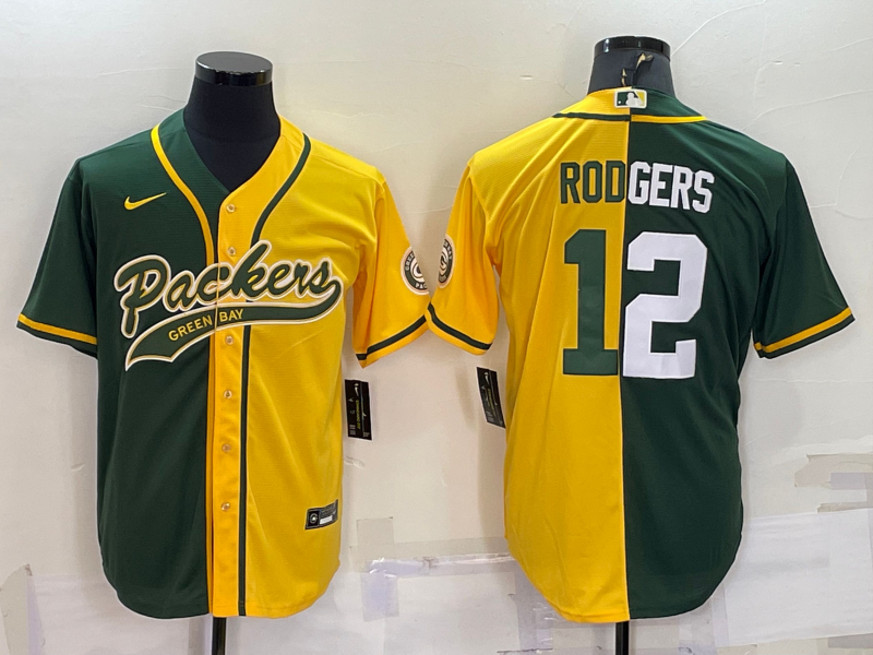 Men's Green Bay Packers Aaron Rodgers Green/Yellow Game Jersey Joint Edition