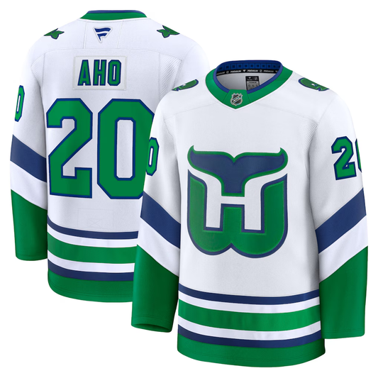 Men's Carolina Hurricanes Sebastian Aho Fanatics White Throwback Breakaway Jersey