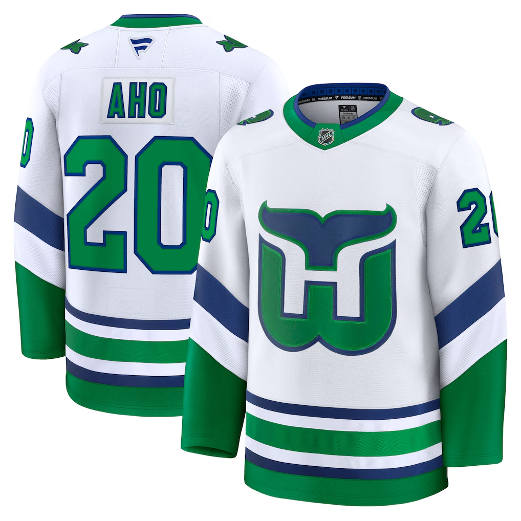 Men's Carolina Hurricanes Sebastian Aho #20 Fanatics White Throwback Breakaway Jersey