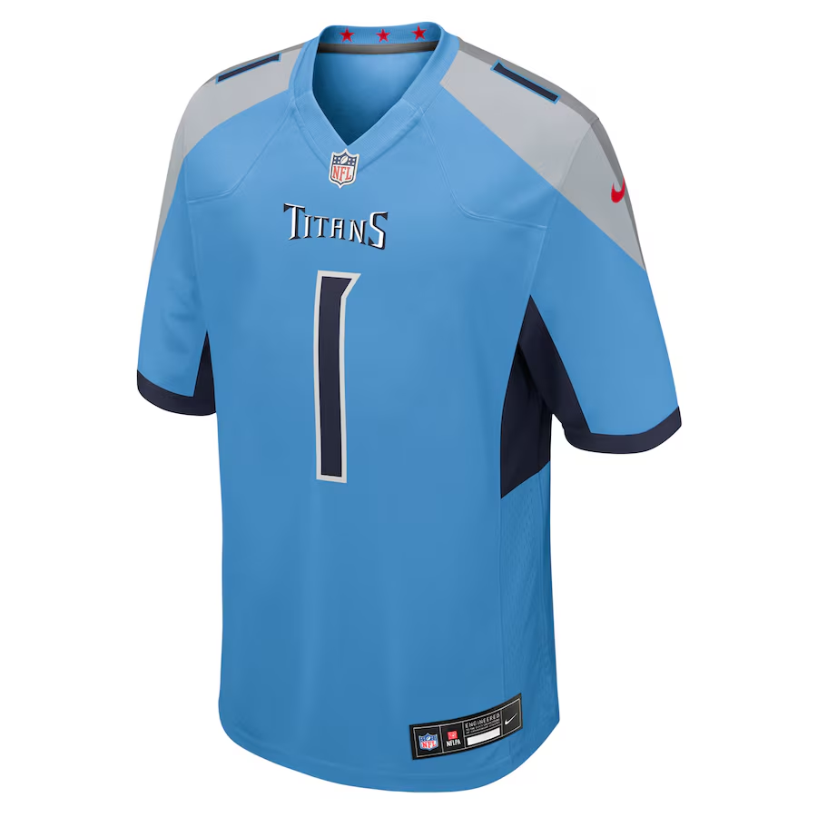 Tennessee Titans Cameron Ward Nike Light Blue 2025 NFL Draft First Round Pick Game Jersey