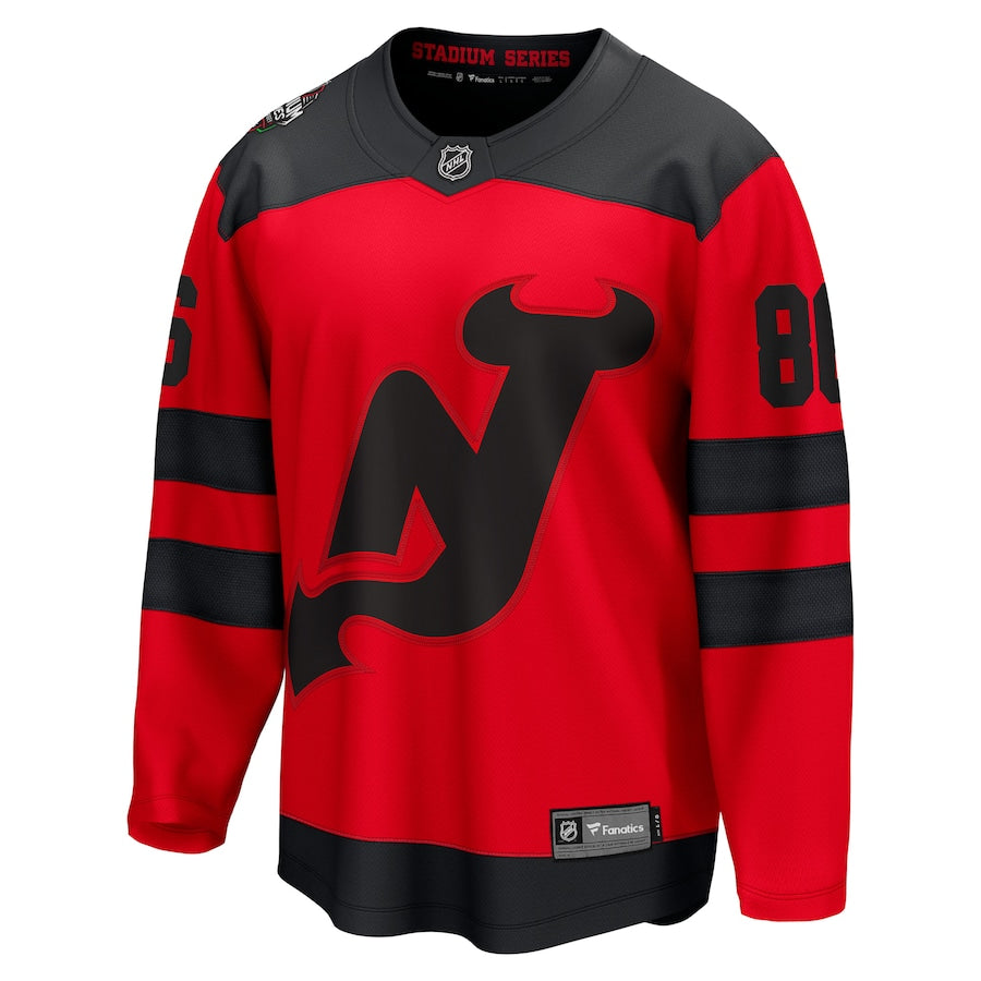 Jack Hughes New Shirt Devils Fanatics Branded 2024 NHL Stadium Series Breakaway Player Shirt Red