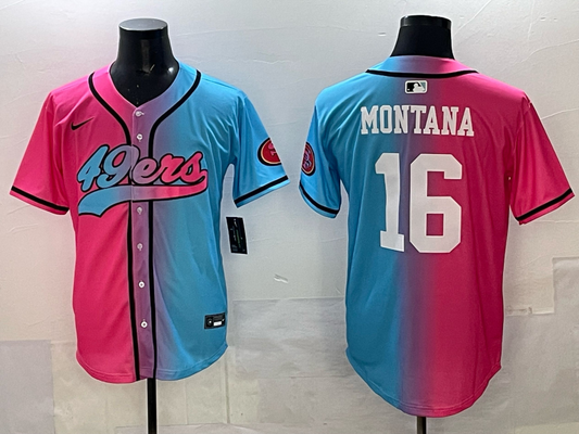 Men's San Francisco 49ers Joe Montana Pink/Blue Game Jersey