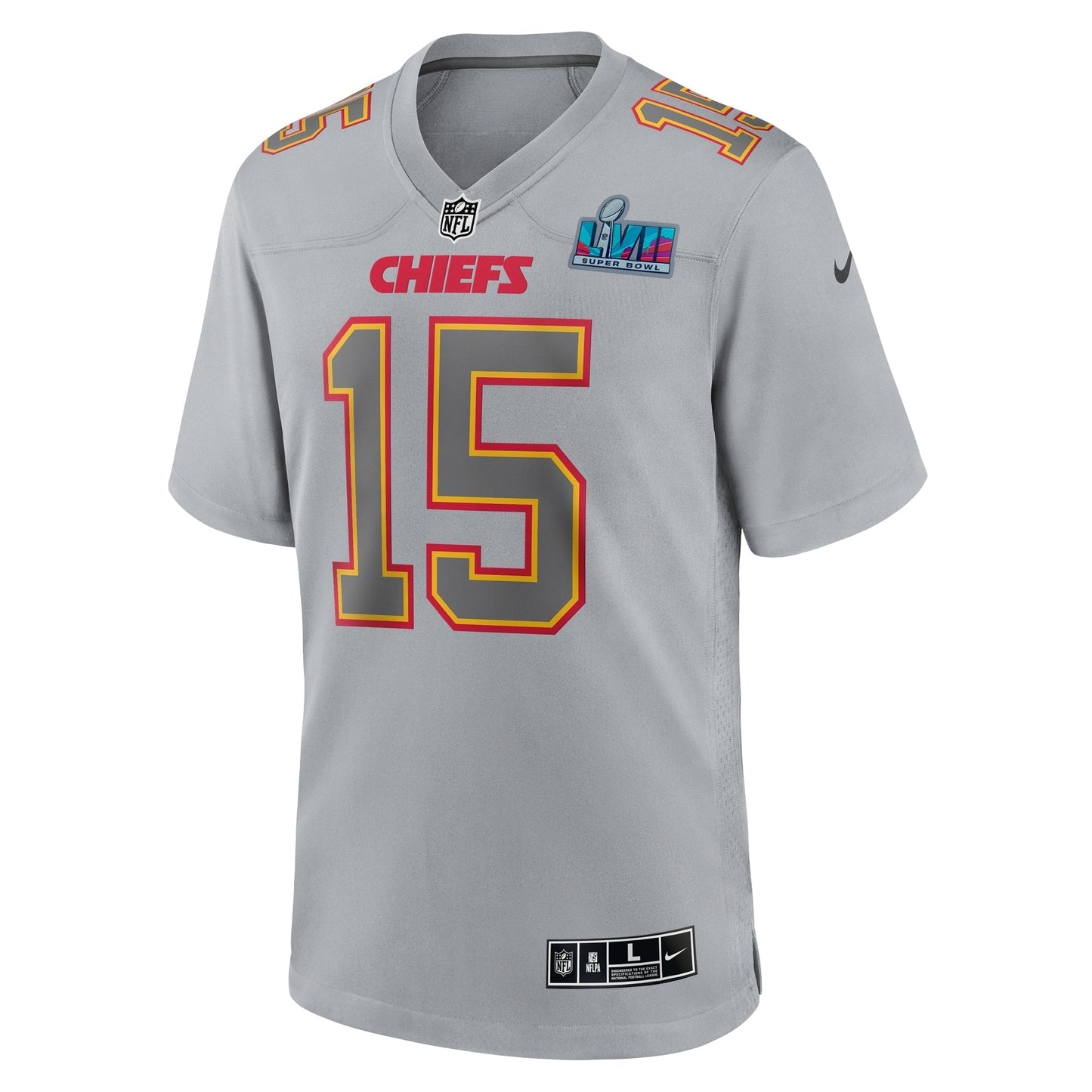 Patrick Mahomes Kansas City Chiefs Nike Super Bowl LVII Patch Atmosphere Fashion Game Jersey - GrayYOUTH)