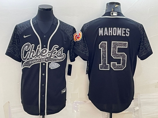 Men's Kansas City Chiefs Patrick Mahomes Black RFLCTV Limited Jersey Joint Edition