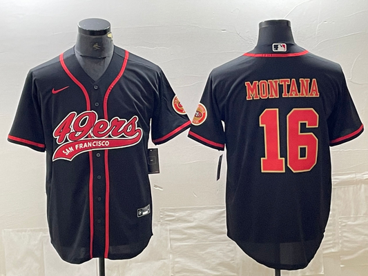Men's San Francisco 49ers Joe Montana Black Fashion Jersey Joint Edition